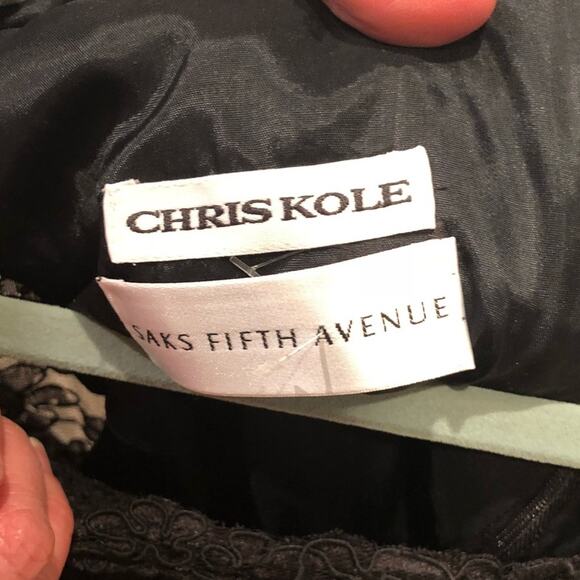 NWT Chris Kole, Saks Fifth Avenue, Lace Formal Midi Black Dress, Y2K, Size 12 - Picture 7 of 7